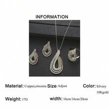 1 juego de regalo de Día de la Madre de moda Conjunto de collar, aretes y anillo con forma geométrica de zirconia cúbica en forma de U, adecuado para uso diario de mujeres - Blanco - Ver 5