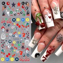 2pcs Y2K Style 3D Nail Stickers - Self-Adhesive Cartoon Cherry, Leopard, Star, Billiard Ball And Playing Card Patterns, Suitable For DIY Nails, Glossy Effect, Disposable, Embroidered Texture, Rectangular, Fun Creative Design, DIY Manicure - Multicolor - View 10