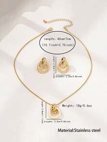 YUNCHUN 3pcs/Set Fashionable Metal Geometric Circle Jewelry Set For Women, Versatile Design Suitable For Daily Wear And Various Occasions - Gold - View 9