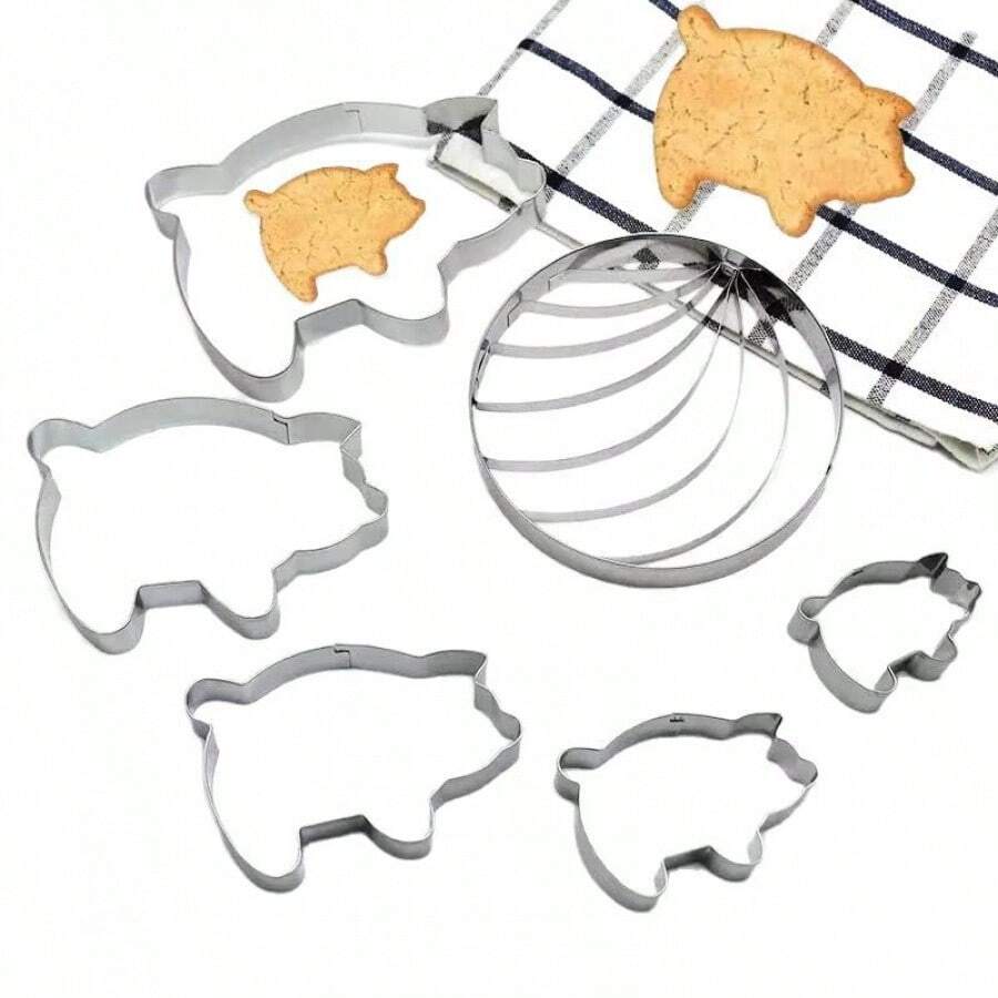 4.1 Inch Mexican Style Seashell Shaped Cookie Cutter Mold, 5 Piece Pig Shaped Cookie Baking Set - Silver - View 1