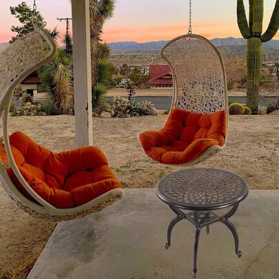 Mesa auxiliar de aluminio fundido para exteriores, redonda, pequeña, todo clima, mesa de café para patio, parque, césped, jardín (53 bronce)