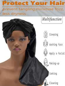 长款系带睡帽，光滑发帽，长辫子睡帽，可重复使用可调节护发包裹帽，女士睡眠帽