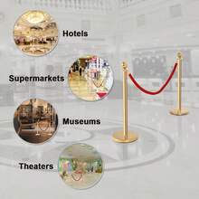 COSTWAY 4 PCS Gold Stanchion Posts, Crowd Control Stanchion With Non-Slip And Stable Base, Gold Stanchion Set With 4 Stainless Steel Posts And 2  Ropes For Theater, Wedding And Exhibition, Gold - Gold - View 4