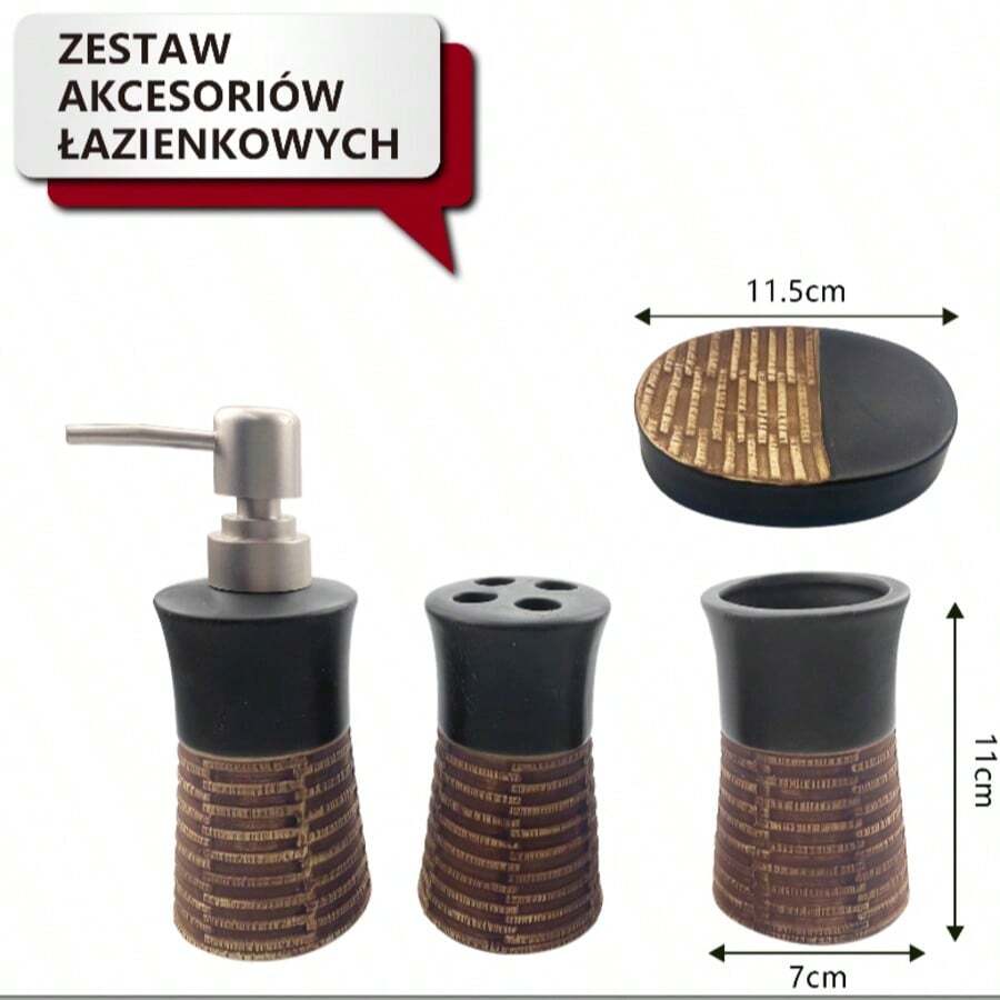 Conjunto de acessórios para banheiro, incluindo frasco de loção de cerâmica, porta-escova de dentes, copo, saboneteira e organizador de banheiro. - Camelo - Ver 1