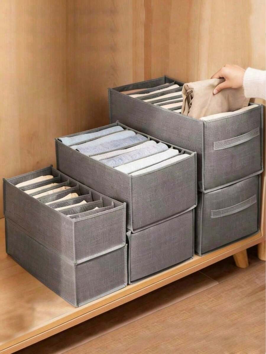 Cutie de depozitare pentru dulap gri cu mai multe compartimente, organizator de sertare pliabil din material nețesut, soluție de depozitare sub pat care economisește spațiu cu mâner ușor de transportat - Gri - Vizualizare 1