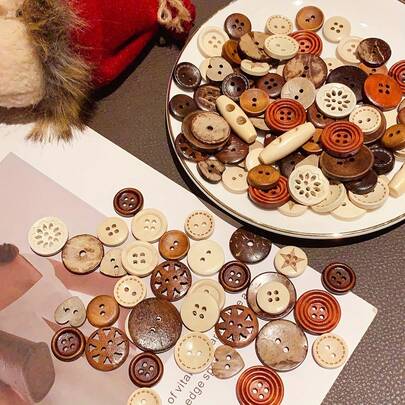 混合装木质纽扣，圆形工艺纽扣，缝纫纽扣，适用于DIY纽扣彩绘、手工饰品