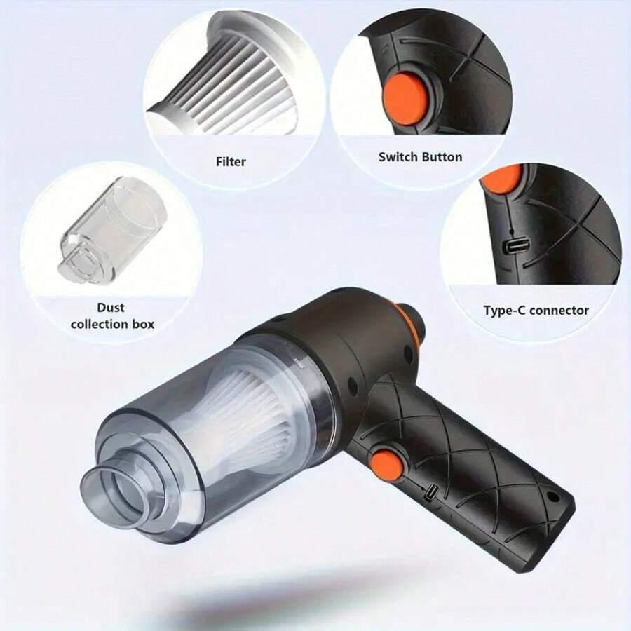 Portable Handheld Vacuum Cleaner | Cyclone Suction Technology,Cordless Design,USB Rechargeable Large Battery,Powerful Suction,Lightweight And Flexible,Integrates Blowing,Suction And Charging,Suitable For Car,Home, Office And Pet Hair Cleaning