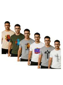 Set Of 6 Religious T-Shirts For Men, Printed, DTF, 100% Cotton, Modern Colorful Prints, Shoulder-To-Shoulder Reinforcement, Unisex Collection 2026 - 彩色 - 查看 14