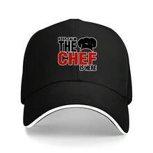 Women's Adjustable Chef-Themed Baseball Cap - Lightweight Polyester Breathable Sun Hat With Chef Cooking Print, Funny "Keep The Chef Here" Design & Chef Knife Cutouts - All-Season Outdoor Hat For Chefs, Cooking Enthusiasts, Holiday Gifts - 黑色 - 查看 1