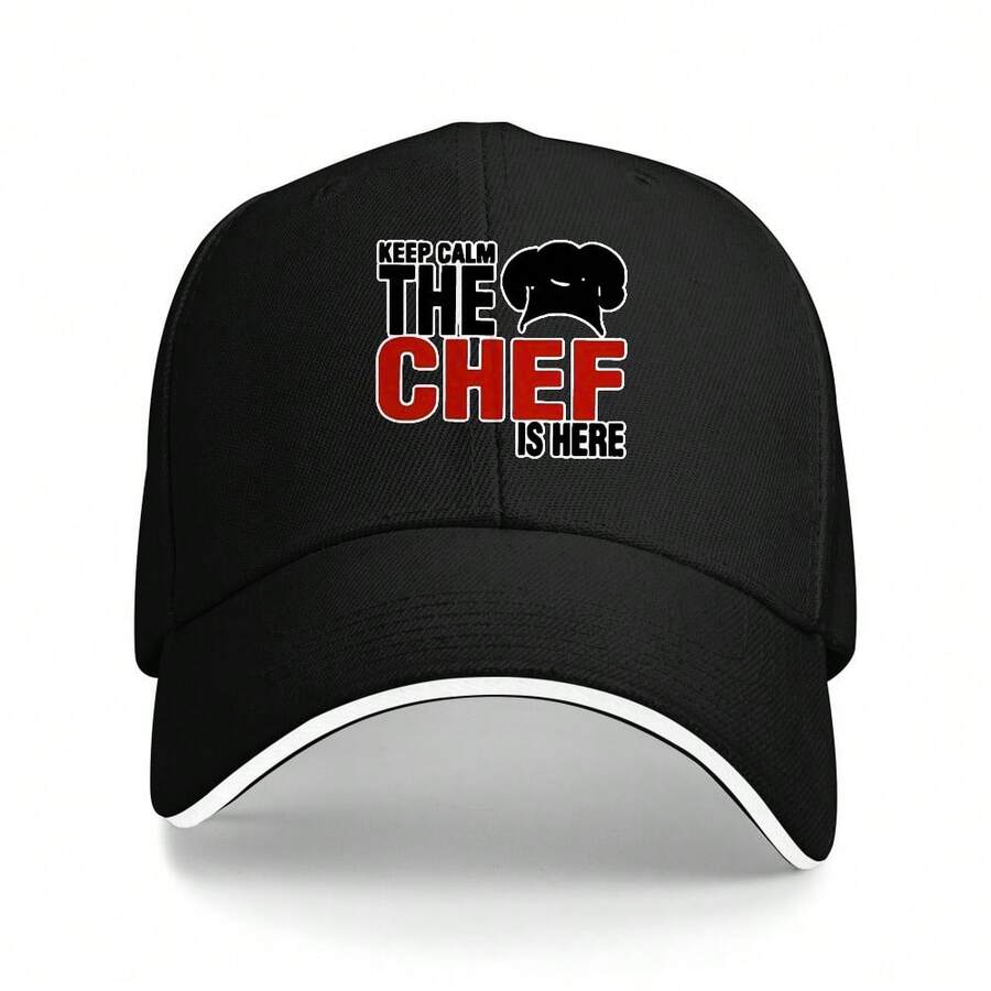 Women's Adjustable Chef-Themed Baseball Cap - Lightweight Polyester Breathable Sun Hat With Chef Cooking Print, Funny "Keep The Chef Here" Design & Chef Knife Cutouts - All-Season Outdoor Hat For Chefs, Cooking Enthusiasts, Holiday Gifts - 黑色 - 查看 1