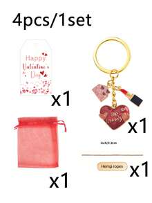 20件套情人节合金心形口红钥匙扣礼盒套装 - 包括5个钥匙扣、5张卡片、5个欧根纱袋和5根30厘米长的麻绳。是完美的情人节礼物，也可作包包挂饰，或用于情人节、母亲节、婚礼、生日和周年纪念日的装饰。 - 彩色 - 查看 9