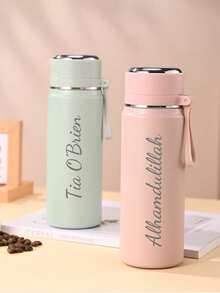 Customized Text Logo 316 Stainless Steel Portable Vacuum Insulated Bottle, Large Capacity Double-Wall Vacuum Water Bottle, 500ml/600ml Options, Keeps Warm/Hot/Cold, Durable, High-Quality Design, Water Bottle With Non-Slip Base And Carrying Strap - Multicolor - View 2