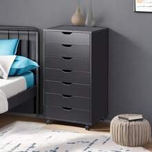 Cómoda de Madera con cajones y archivador, Cofre de Almacenamiento con Ruedas (Blanco) - Negro - Ver 3