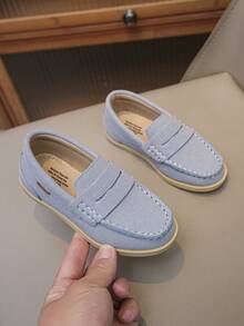 1 Pair Casual Slip-On Loafers For Kids, Breathable Non-Slip Flat Shoes Suitable For Spring & Autumn, Runs Small - Baby Blue - View 4