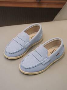 1 Pair Casual Slip-On Loafers For Kids, Breathable Non-Slip Flat Shoes Suitable For Spring & Autumn, Runs Small - Baby Blue - View 3