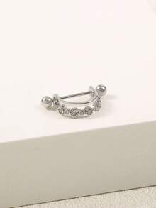 Nooxian 1 Pair Women's Stainless Steel Zirconia C-Shape Screw Stud Earrings, Punk Piercing Everyday Accessory - Silver - View 5