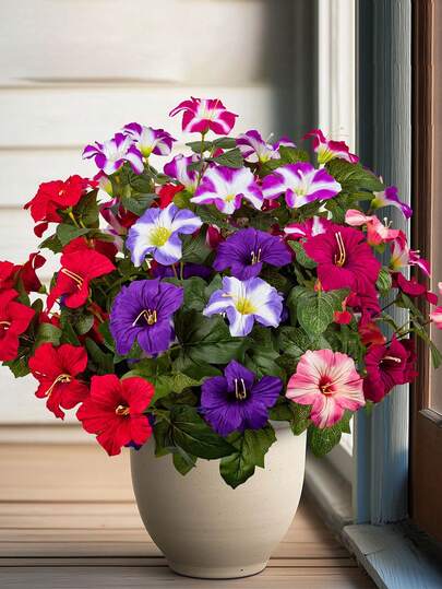 1pc 18-Inch Artificial Morning Glory Decoration, UV-Resistant, Fade-Resistant, Weather-Resistant, Suitable For Garden, Patio, Balcony, Fence, Desk, Office, Windowsill, Living Room, Wedding, Birthday Party, Indoor And Outdoor Home Decor