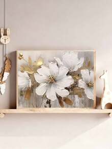 White And Gold Flower DIY Oil Painting By Numbers Canvas Painting Crafts Adult Home Decoration 40x50cm/16x20inch, Holiday, Valentine's Day, Easter, Thanksgiving Gifts - Multicolor - View 4