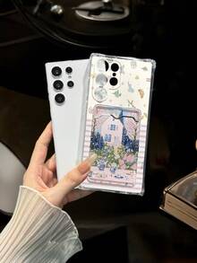 1pc Floral Painted Transparent Card Holder Wallet With Strawberry Bracelet, Thick Shockproof Phone Case Compatible With IPhone 17/17Pro/17ProMax/16/11/16Pro/16Plus/16ProMax, Galaxy S25/S25Plus/S25 Ultra/A16/A36/A26/A56/A50, 11/12Pro/12/12X/13Pro/14Pro/15Pro/X3Pro, Redmi 10/9/Note9/12C/Note11Pro/Note8Pro/9C/9A - Multicolor - View 3