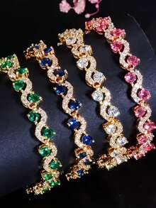 1 chiếc vòng tay đá Cubic Zirconia hình sóng nhiều màu sắc, trang sức đôi thời trang dành cho nữ, thích hợp làm quà Giáng sinh, Lễ Phục sinh, Sinh nhật - Phù hợp đeo hàng ngày và trong những dịp trang trọng. - Thời trang - Xem 6
