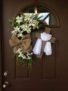 Easter Cross Wreath With Artificial Flowers, Bowknot, Vine Circle Pendant, Ribbon Decor - Multicolor - View 10