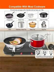 Placa calefactora eléctrica de doble horno de 2000 W, control de temperatura, fácil de limpiar, adecuada para cocinar, cocina portátil. - Negro - Ver 8