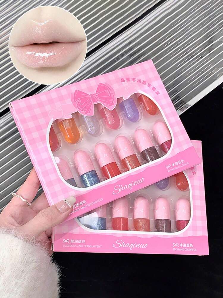 12 قطعة مجموعة زيت الشفاه المرطب اللامع - صبغة شفاه زجاجية لامعة مع العناية المغذية - متعدد النكهات - مشاهدة 1