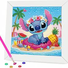 Disney Embroidery Diamond Painting Kit, Includes Tools, Handmade DIY Relaxing Art Decor Gift, Suitable For Valentine's Day, Thanksgiving Gift (The Picture Shows The Finished Product, You Need To Make It Yourself After Purchase) (The Set Includes Canvas, Diamonds, Tool Kit And White Plastic Frame)