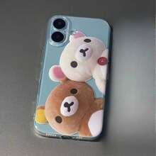 Cartoon Cute R-Rilakkuma Bear Phone Case For  17 Air 16e 16 Pro Max 15 14 Plus 13 12 11 Pro Shockproof Silicone Back Cover.Christmas Accessories. Bear Phone Case Phone Case Cute Phone Cases Pink Christmas Cover De - 1 - Xem 2