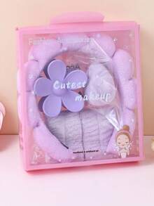 Women's Sponge SPA Headband & Wristband Set, Large Flower Hair Clip Gift Box Set, Hair Care Accessories & Hair Decor Set, Exquisite Gift Box Packaging, Suitable For Party Gifts And Daily Use. Grooming Set. Includes Wristband, Sponge, Cloud Headband, High Crown Headband. - Multicolor - View 12