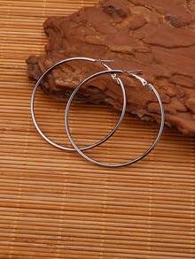 1 Pair Black Circle Hoop Earrings, Suitable For Daily Wear - J0960 Black - View 6