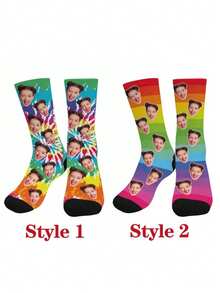 1 Pair Custom Face Rainbow Socks, Personalized Photo Gift - Style-1 - View 3