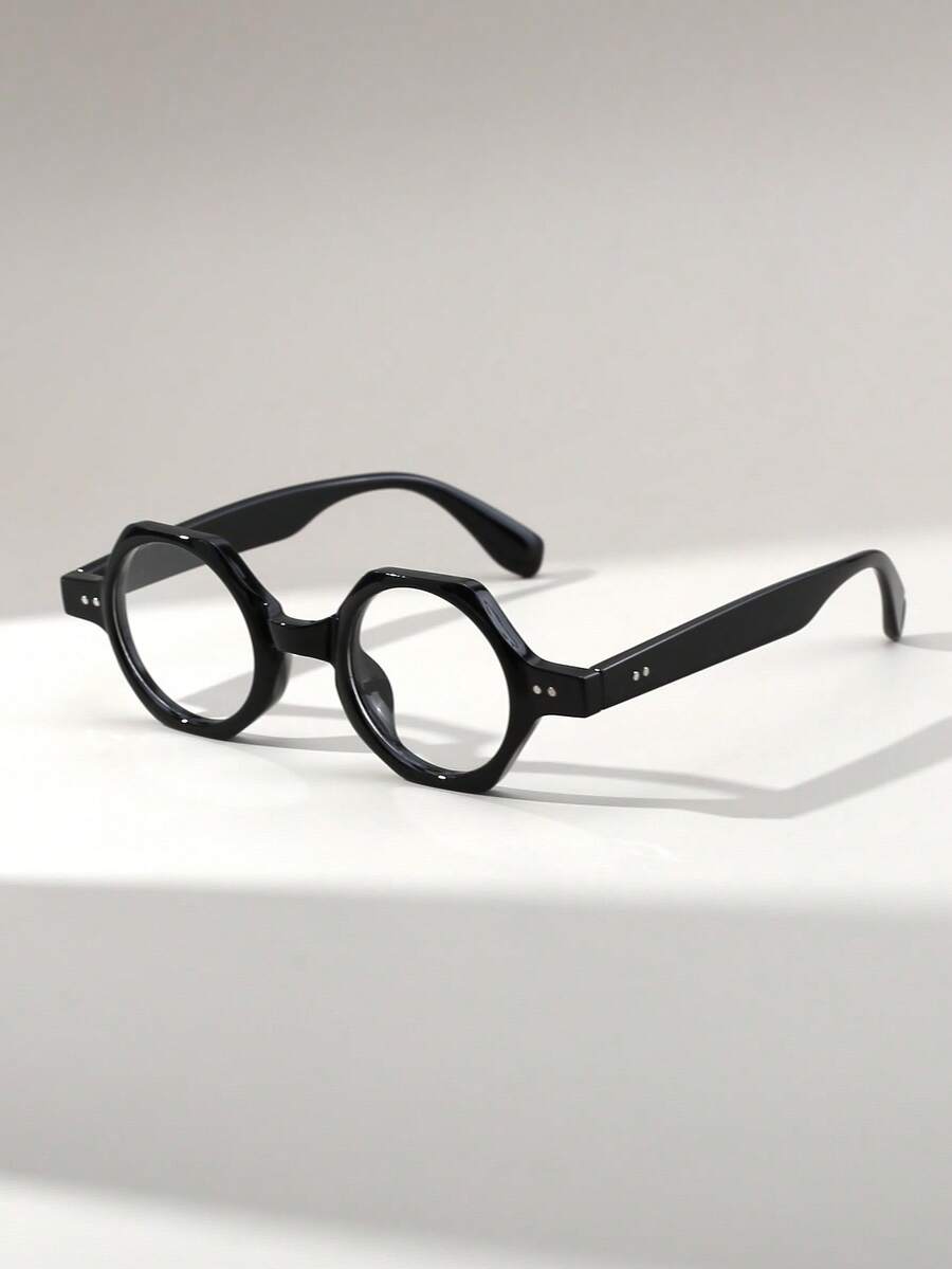 1 Pair Men's Polygon Small Frame Rivet Retro Punk Style Personalized Fashion Quality Non-Prescription Glasses - Clear - View 1