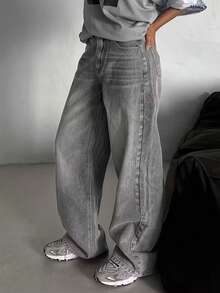 Teen Girls' Casual Versatile Straight Leg Jeans With Pockets - Grey - View 4
