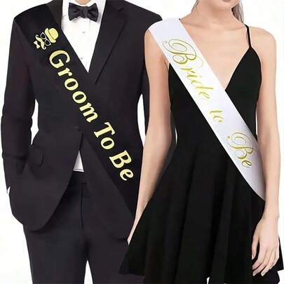 2pcs Bride To Be & Groom To Be Sash Set, Wedding Party Bridal Shower Bachelorette Accessories