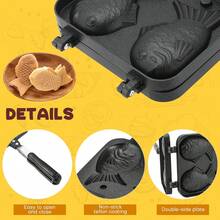 Molde Antiadherente De Doble Cara Para Hacer Pasteles Taiyaki, Molde Antiadherente De Doble Cara Con Forma De Pez Fabricante De Moldes Para Gofres Para Cocinar En Casa, Fiestas De Cocina Y Postres - Negro - Ver 6