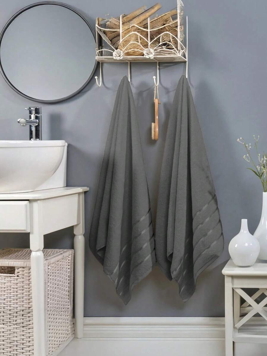 2 Pcs First Class Bath / Shower Towel Set 100% Cotton | Body Beach Hotel Towel 70x140 Cm - Made In Turkiye - Grey - View 1