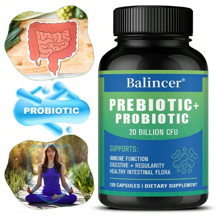 Probiotic & Prebiotic Supplement 20 Billion CFU - 120 Capsules - With Xylo-Oligosaccharides To Support Digestive Health - For Men And Women - 1瓶 - 查看 1