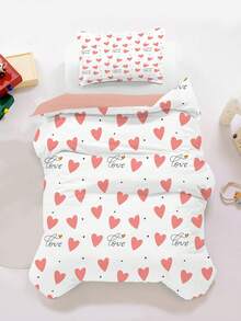 1/2件套粉色爱心床上用品套装，“爱”字印花被套套装，双面设计，外观迷人 - 彩色 - 查看 3