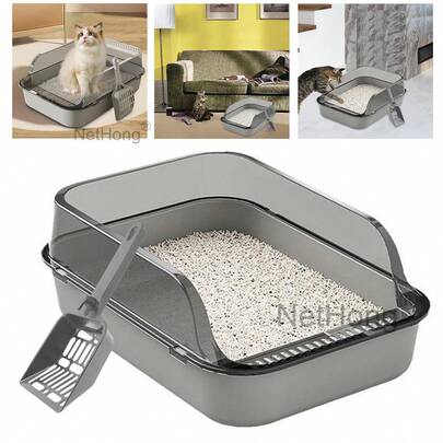 Large Open Cat Litter Tray High Sided Deep Jumbo Rim Pan Box Loo Toilets