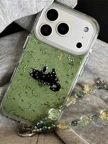Green Grass Black Cat Glitter Phone Case Compatible With Iphone 17 Pro Max, 17, 16 Pro, 15 PM, 15, 14 Pro, Niche 14, Girly 13 Pro, Full Coverage Anti-Drop