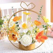1pc Iron Flower Basket, Metal Flower Stand For Floral Arrangement, Suitable For Living Room, Bedroom, Wedding Reception, Party Table Decor, Holiday Flower Basket, Tabletop Decor - Flowers Not Included - Gold - View 1