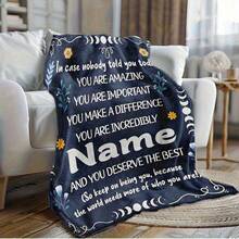 1pc Personalized Custom Name Inspirational Quote Throw Blanket - Custom Text & Floral Design - Soft 280GSM Luxury Flannel All-Season Blanket - Anti-Tear, Machine Washable - Birthday/Graduation Gift For Women, Sister, Best Friend - Elegant Floral Pattern In Black/Blue/ - Home Decor Keepsake, Birthday Present, Contemporary Style, Premium Fabric, Sister Present - 彩色 - 查看 6