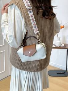 Túi đeo chéo mini bằng vải nylon dành cho nữ, có quai in họa tiết, khóa nam châm, kiểu dáng dễ thương và thời trang. - Màu be - Xem 4