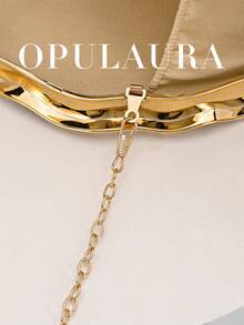 OpulAura 复古贝壳纹理金属手拿包，闪亮金色派对礼服配饰，不对称设计，磁扣闭合，完美适用于派对、婚礼、舞会、盛大晚宴。适合女性在生日派对、婚礼和舞会等场合使用，配有可拆卸链条肩带。 - 金色 - 查看 7