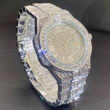 Men's Classic Business Iced Out Quartz Couple Watch, Luxury Classic Ice Out Watch, Fashionable Hip Hop Brand AAA Bestselling Product - Silver - View 3