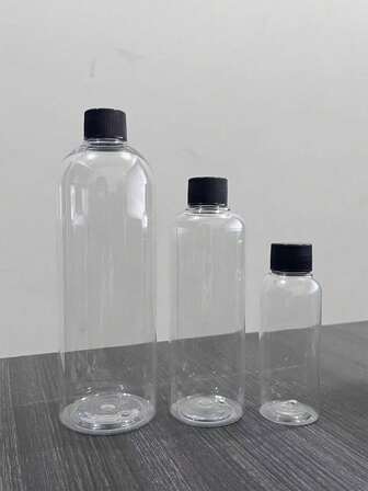 1pc 100ml/250ml/500ml Transparent Plastic Refillable Bottle, Plastic Sample Bottle With Cap, Round Liquid Dispenser Bottle