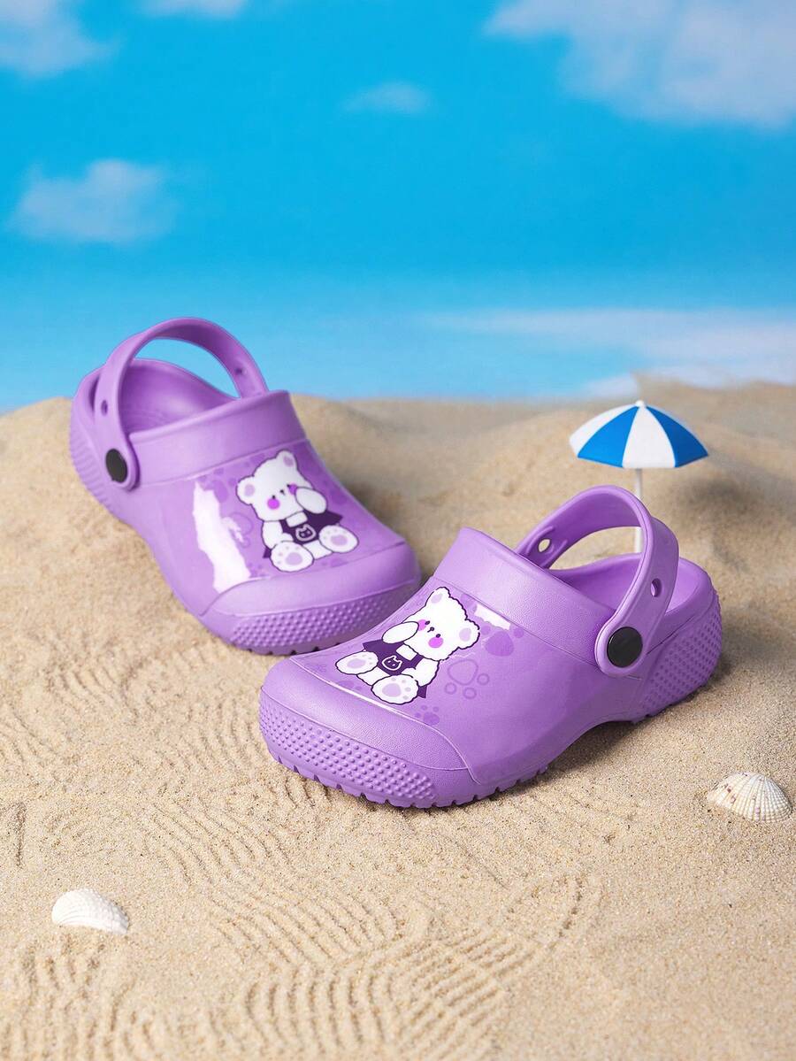 1 Pasang Sandal Selop Musim Semi/Panas Nyaman Modis Kasual Ringan Motif Beruang Lembut Serbaguna Pelindung Kaki Pantai - Purple - View 1