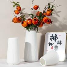 3pcs Modern T-Shaped Nordic Style Plastic Vases, White And Black, Textured, Shatterproof, Multiple Sizes 24.89/20.07/13.97cm, Minimalist Centerpiece Decor For Living Room, Dining Table, Holds Fresh Flowers, Tulips Or Artificial Flowers, Home Decor Gift - White - View 10