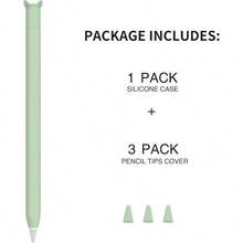 Cute Ear Case Silicone Skin Cover Pencil 2nd Generation, And Protective Nib Cover Accessories Compatible With Pro 11 12.9 Inch, Green - 第二代 + 第二代綠色 - 查看 7